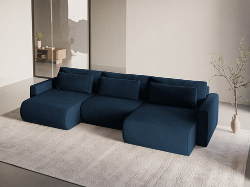 Cosmopolitan Design Converteerbare panoramische bank met opbergdoos Belfast 4-zits, flueel koningsblauw - 149x340x84cm