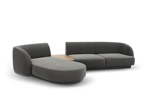 Micadoni linker modulaire bank Miley 3-zits, flueel, lichtgrijs - 178x303x70cm