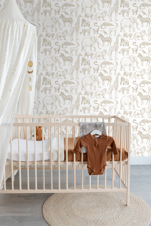 ESTAhome behang jungle dieren wit en beige - 53 cm x 10.05 m - 139690