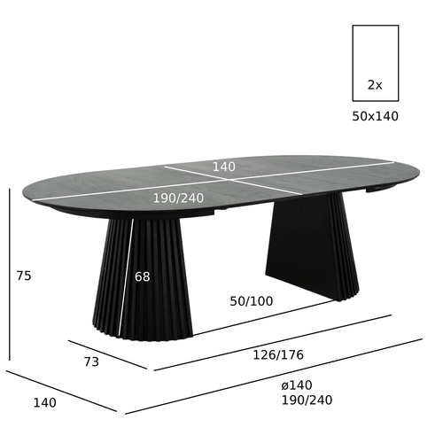 Furnhouse uitschuifbare eettafel Svendborg - Zwart - Ø 140/240x140 cm