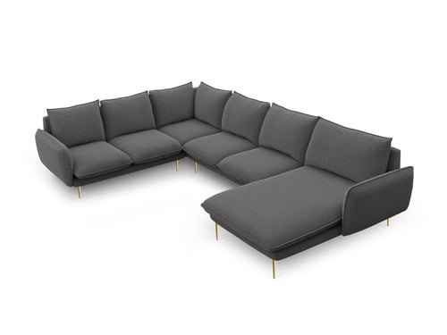Cosmopolitan Design Panoramische hoekbank links Vienna 7-zits, structurele stof, donkergrijs - 235x330x95cm