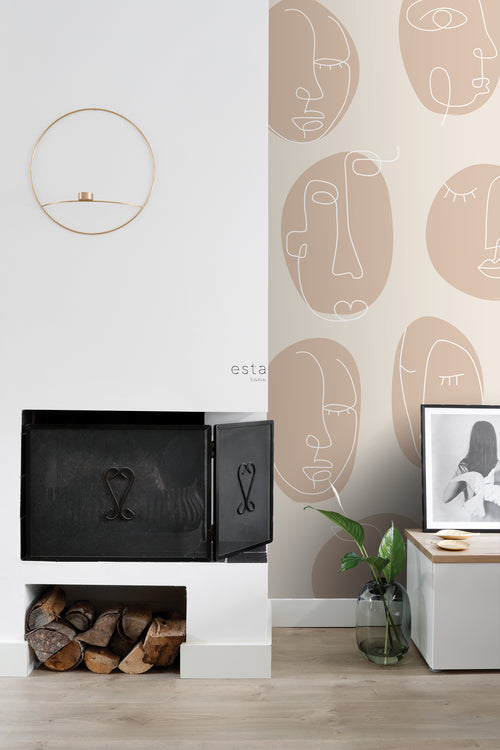 ESTAhome fotobehang line art gezichten beige - 200 x 279 cm - 159252