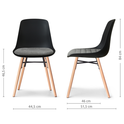 Nolon Nena-Liv eetkamerstoel zwart met zeegrijs zitkussen - houten onderstel - vtwonen shop