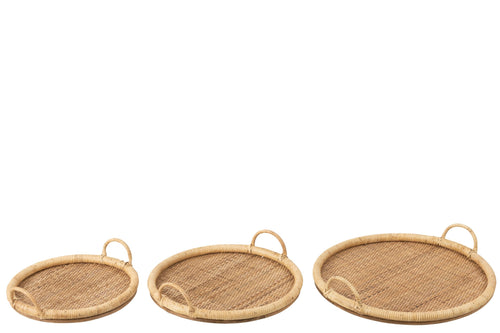 J-Line dienblad Ovaal - rotan/metaal - naturel - 3 stuks