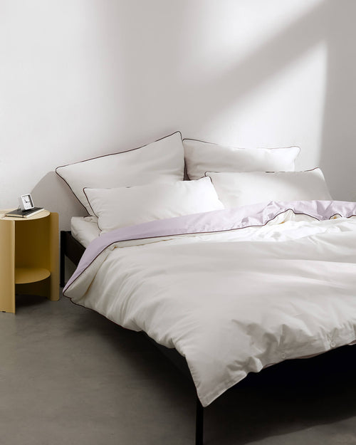 noo.ma Oba dekbedovertrek 140x200 cm - satijn 300 TC, tweekleurig Classic White