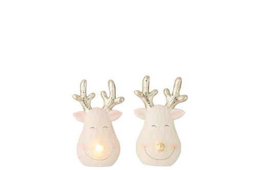 J-Line figuur Rendier Hoofd - keramiek - mix - small - 2 stuks - LED lichtjes