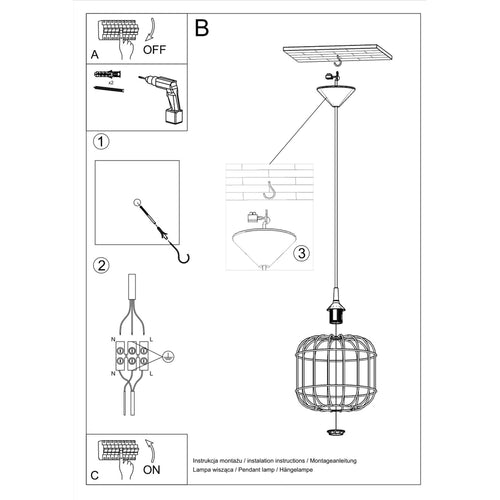 Sollux Lighting Hanglamp CELTA zwart - 23x23x95cm