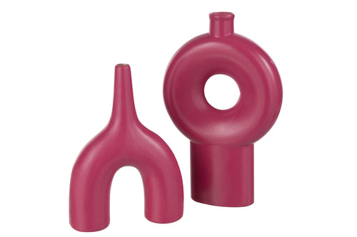 J-Line vaas Abstract - porselein - fuchsia - large - 27.5 cm hoog