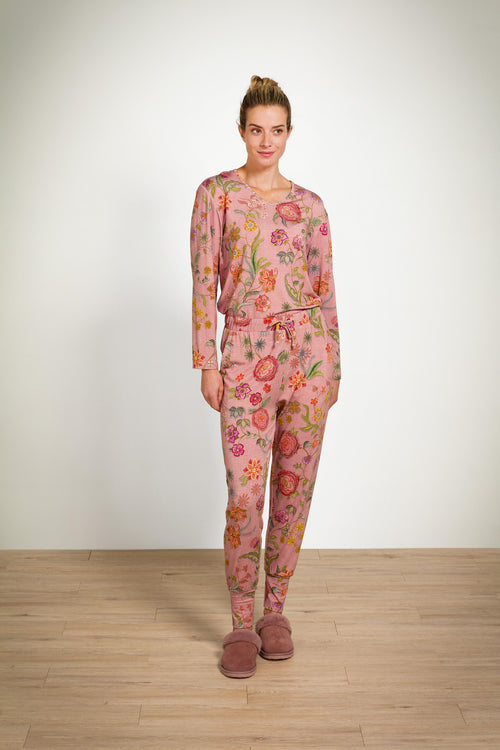 Pip Studio - Trice Pyjama t-shirt - Lange mouw Dames - Coco Flower - Koraal - L