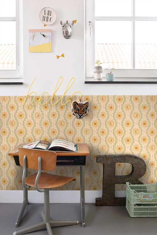 ESTAhome behang retro ornamenten geel, oranje en groen - 50 x 900 cm - 131714
