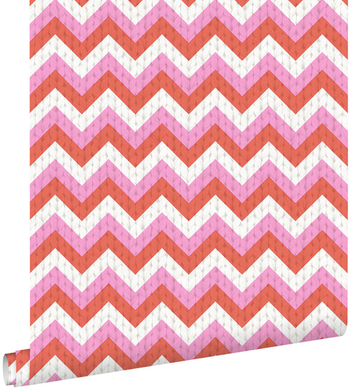 ESTAhome behang zigzag motief koraalrood en roze - 53 cm x 10.05 m - 138135