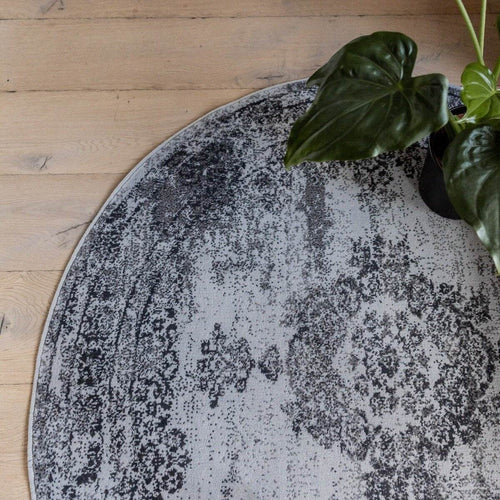 Vintage Vloerkleed Bloom rond - Grijs - EVA Interior - 160 x 160 cm - vtwonen shop