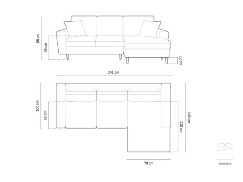 Cosmopolitan Design Converteerbare hoekbank rechts met opbergdoos Kyoto 4-zits, flueel donkerblauw - 145x241x88cm