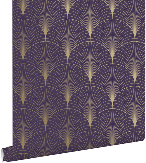 ESTAhome behang art deco motief donker paars en goud - 0,53 x 10,05 m - 139577 - vtwonen shop