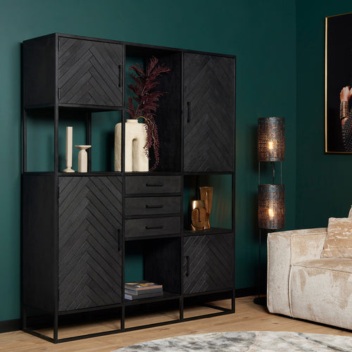 StarFurn Vakkenkast New York Supreme XXL - Zwart Hout - 160x45x200cm