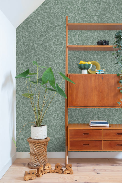 ESTAhome behang ornamenten blauwgroen - 50 x 900 cm - 131614