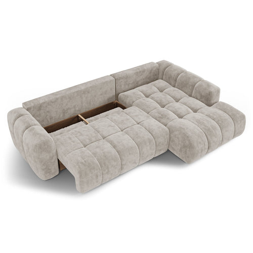 Premium Interiors - Rechthoekige hoekbank met slaapfunctie en opbergruimte SKY - gewaafd fluweel mol 310cm