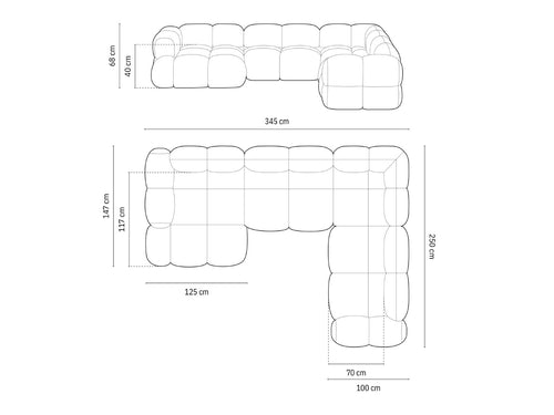 Cosmopolitan Design Panoramische hoekbank rechts Loretto 5-zits, flueel chocolade - 250x345x68cm