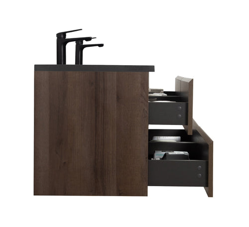 Badplaats Badkamermeubel Set Angela 140 cm – Bruin Eiken – Badmeubel met Zwarte Wastafel