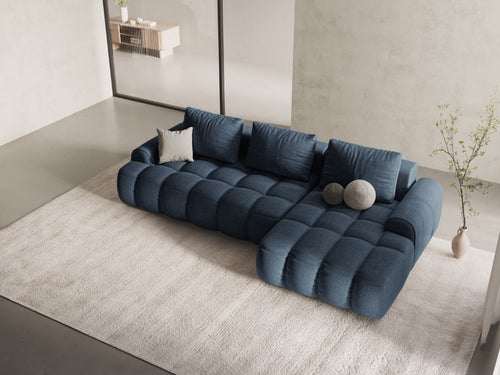 Cosmopolitan Design Converteerbare hoekbank rechts met opbergdoos Linz 3-zits, structurele stof donkerblauw - 142x275x84cm