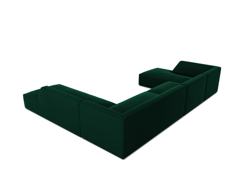 Micadoni Panoramische hoekbank rechts Ruby 7-zits, flueel, flessengroen - 273x366x69cm