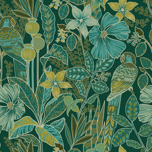ESTAhome behang tropische bloemen en paradijsvogels donkergroen - 50 x 900 cm - 131158 - vtwonen shop