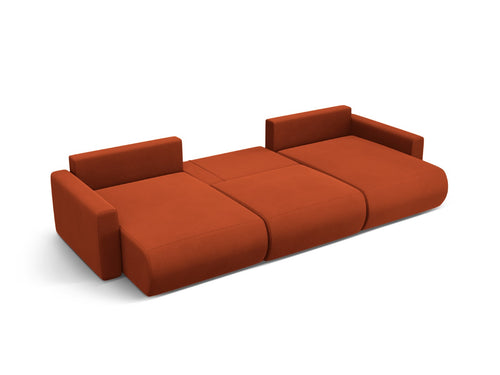 Cosmopolitan Design Converteerbare panoramische bank met opbergdoos Belfast 4-zits, flueel kastanjebruin - 149x340x84cm