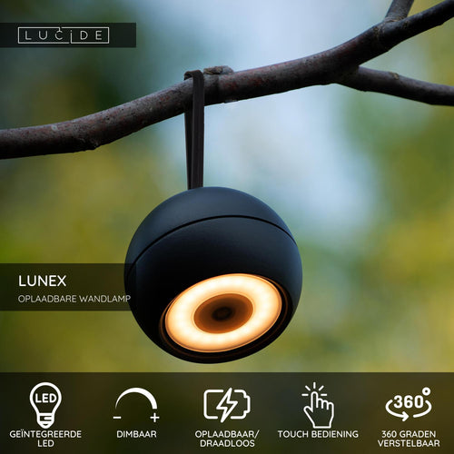 Lucide wandlamp LUNEX - Geïntegreerde LED - Zwart