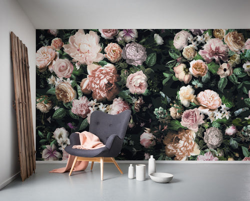 Sanders & Sanders fotobehang bloemen multicolor op zwart - 400 x 250 cm - 611945 - vtwonen shop
