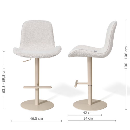 Nolon Niva-Fé tulp barkruk bouclé beige - verstelbaar - beige poten