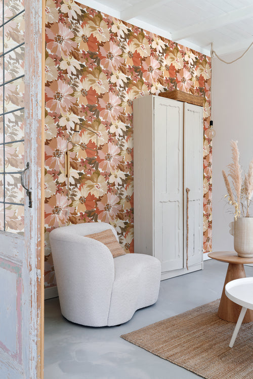 ESTAhome behang bloemen terracotta - 50 x 900 cm - 131265 - vtwonen shop