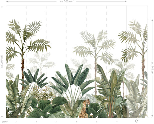 ESTAhome fotobehang jungle-motief wit en vergrijsd olijfgroen - 300 x 279 cm - 158951 - vtwonen shop