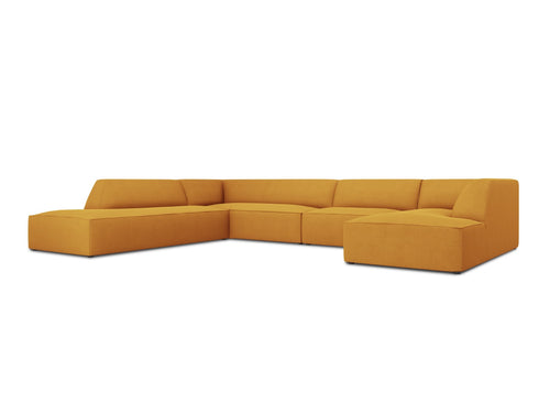 Micadoni Panoramische hoekbank links Ruby 7-zits, structurele stof, geel - 273x366x69cm
