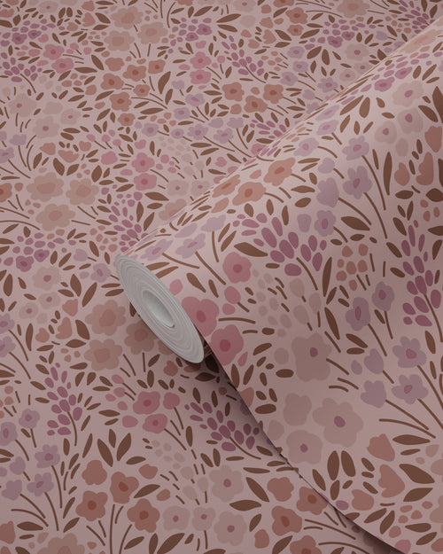 ESTAhome behang bloemetjes oudroze en aubergine paars - 53 cm x 10.05 m - 131129 - vtwonen shop