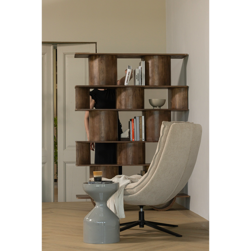 WOOOD draaifauteuil met hocker Kube - Chenille stof - Naturel
