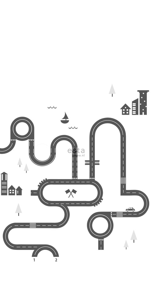 ESTAhome fotobehang getekende straat zwart en wit - 139.5 x 279 cm - 158836 - vtwonen shop