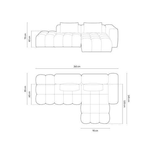 Cosmopolitan Design - Modulaire hoekbank rechts Verona 4-zits, structurele stof grijs - 145x265x70cm