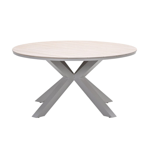 Edison tafel rond - 148 cm - taupe - light teak Vironwood - vtwonen shop