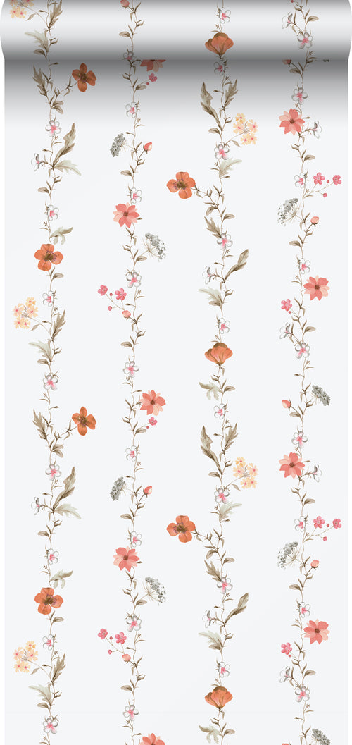 Sanders & Sanders behang bloemen oranje en wit - 53 cm x 10 m - 640173