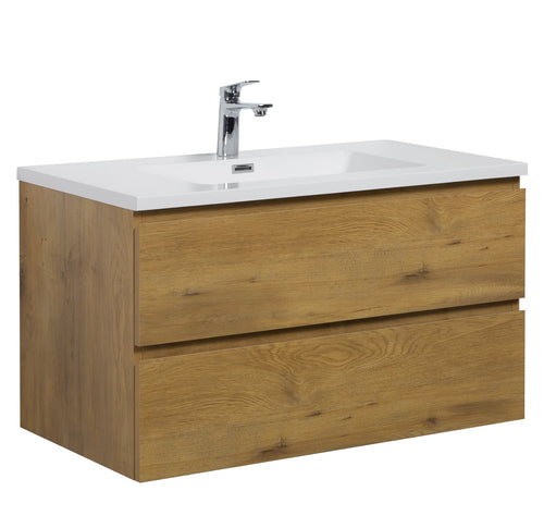 Badplaats Badkamermeubel Set Angela 90 cm – Eiken – Badmeubel met Wastafel