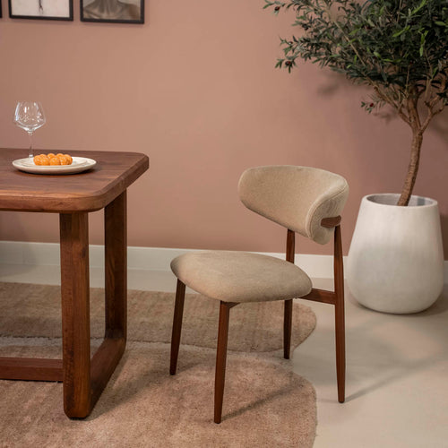 Giga Meubel Eetkamerstoel Alexia Taupe/Walnoot – Faux Fur - Set van 2