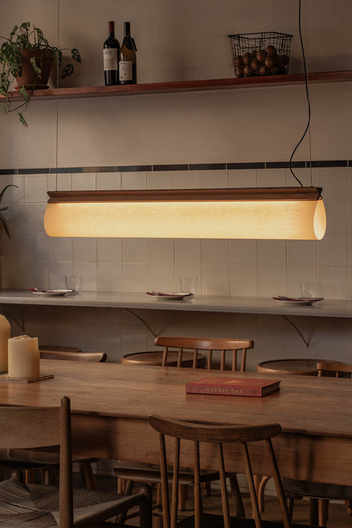 Faro Cata Cata LED-hanglamp met houten kap, beige kleur, 2700K