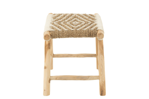 J-Line poef Waverly - hout/zeegras - naturel/wit