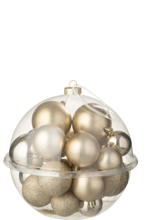 J-Line kerstbal - kunststof - champagne - doos van 24