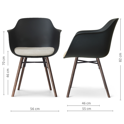 Nolon Nena-Liz eetkamerstoel zwart met naturelbeige zitkussen - walnoot houten onderstel