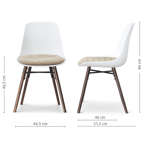 Nolon Nena-Liv eetkamerstoel wit met nougatbruin zitkussen - walnoot houten onderstel