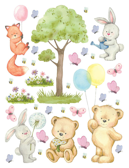 Sanders & Sanders muursticker bos met bosdieren multicolor - 85 x 65 cm - 601356