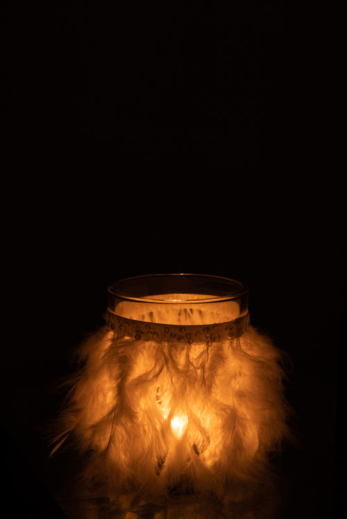 J-Line theelichthouder Veren  - glas - wit/transparant - large