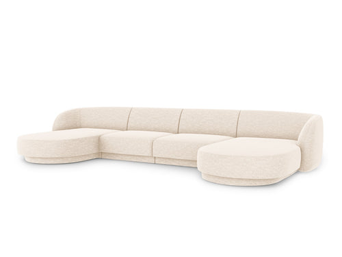 Micadoni Panoramische bank Miley 5-zits, structurele stof ivoor - 156x330x70cm