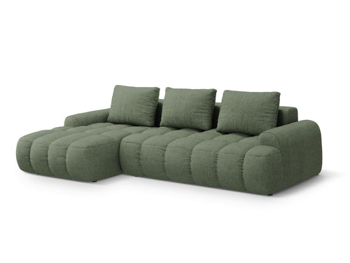 Cosmopolitan Design Uitklapbare hoekbank links met opbergdoos Linz 3-zits, structurele stof donker olijfgroen - 142x275x84cm